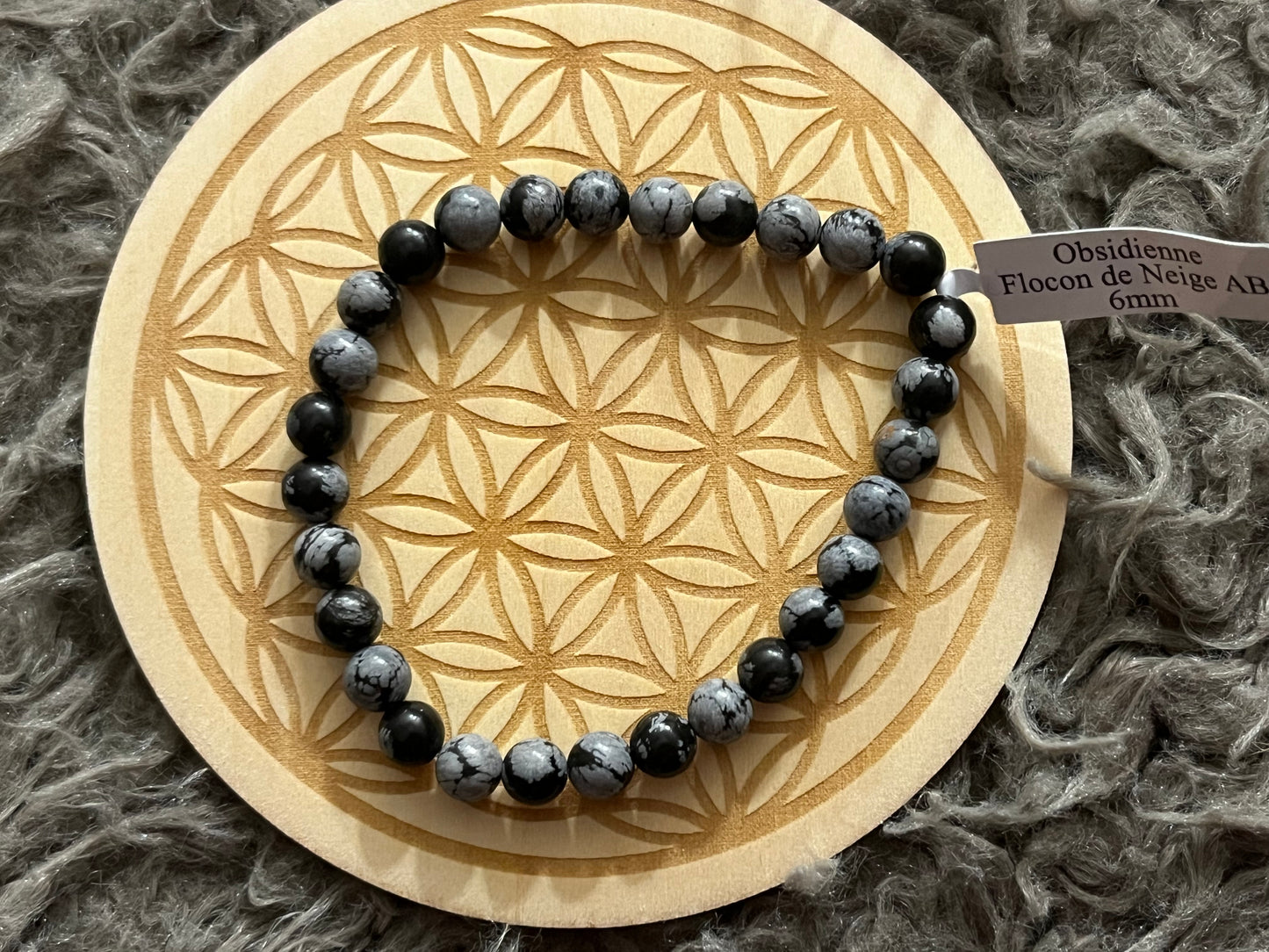 Bracelet obsidienne flocon de neige A (boule 06 mm)