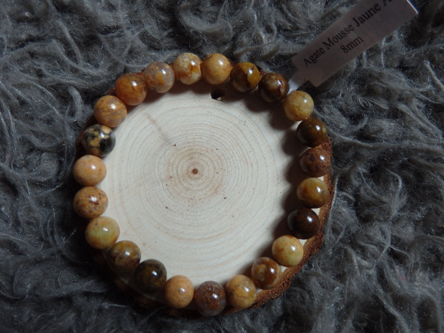 Bracelet agate mousse jaune A (boule 08 mm)