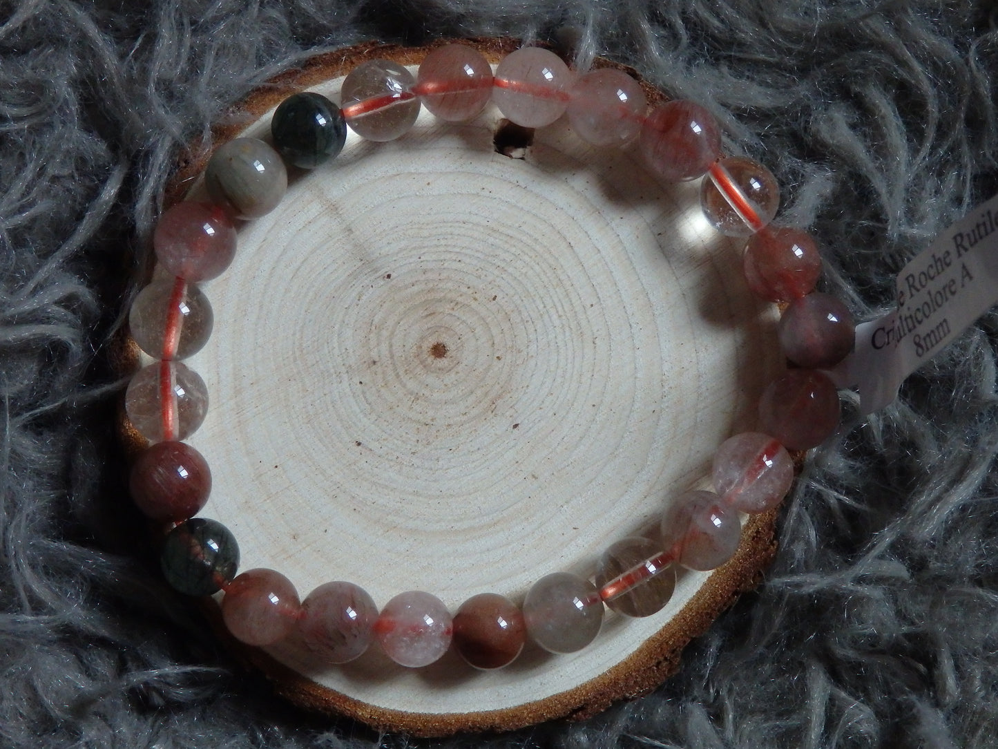 Bracelet cristal de roche rutile multicolore A (boules 08 mm)