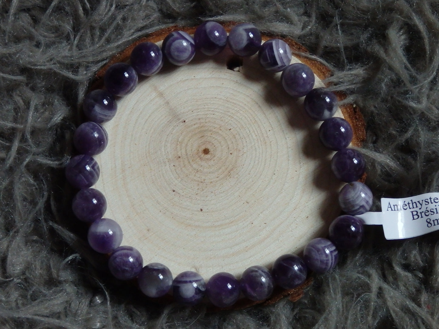 Bracelet améthyste rubanée A (boules 08 mm)