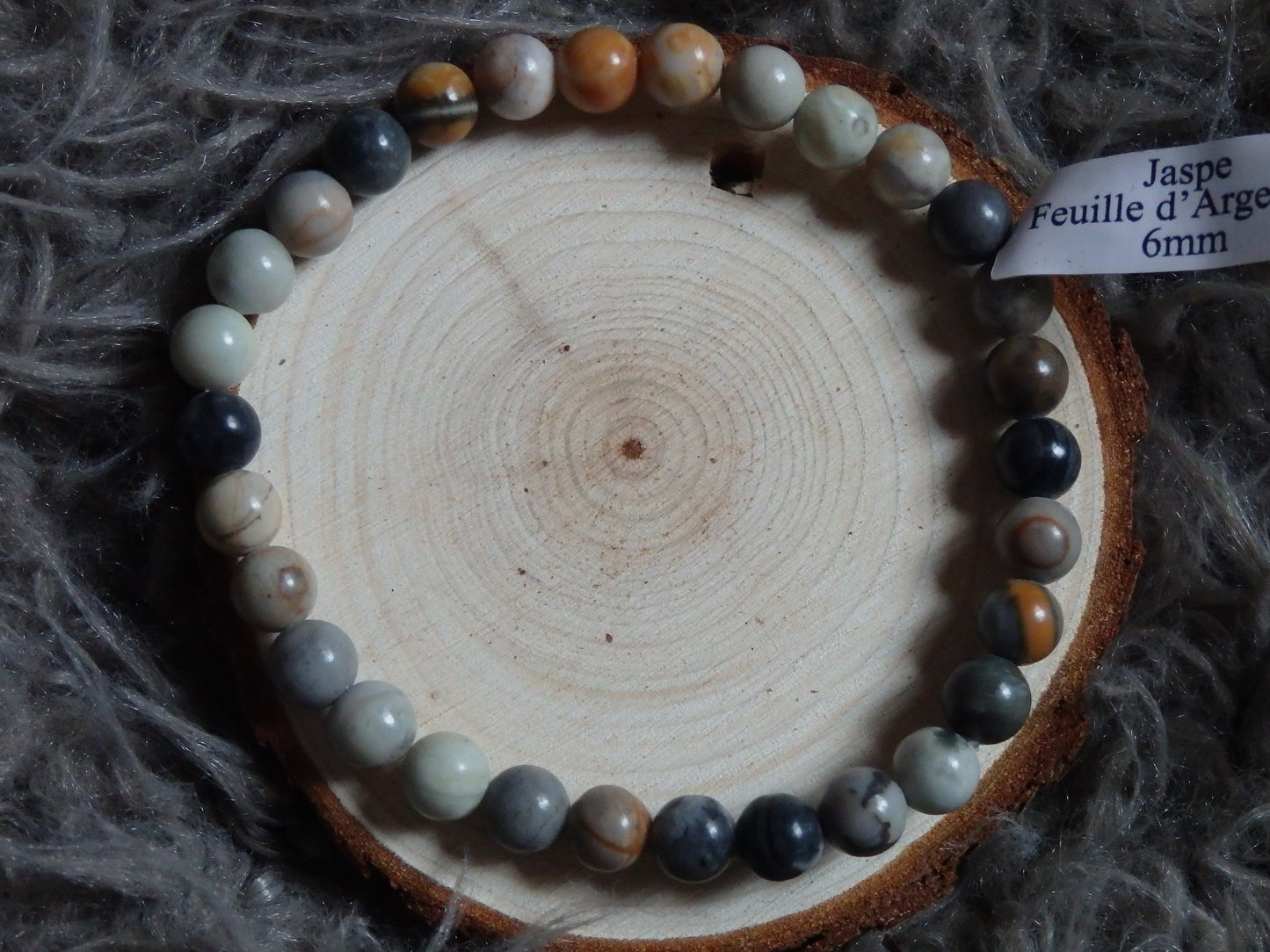 Bracelet jaspe feuille d'argent A (boule 06 mm)