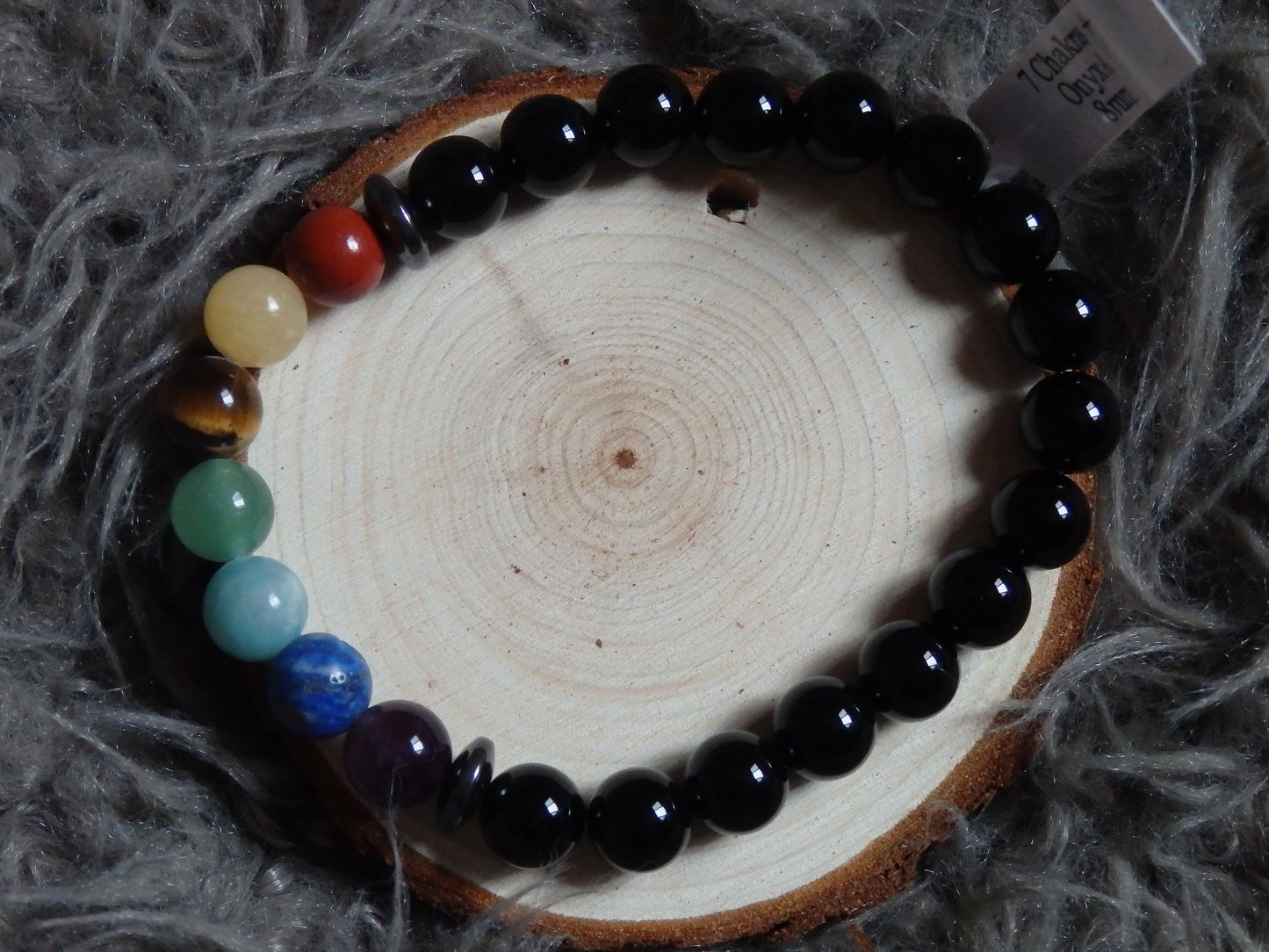 Bracelet 7 chakras + Onyx A (boules 08 mm)