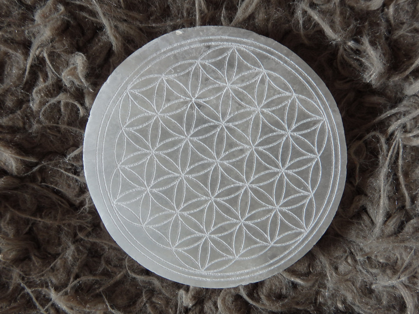Plaque sélénite fleur de vie A+