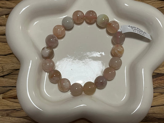 Bracelet agate fleur de cerisier A (boule 11-12 mm)